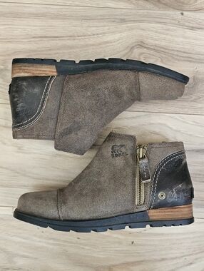 Sorel Major Low Brown Suede Leather Side Zip Ankle Boots Womens Size 6.5